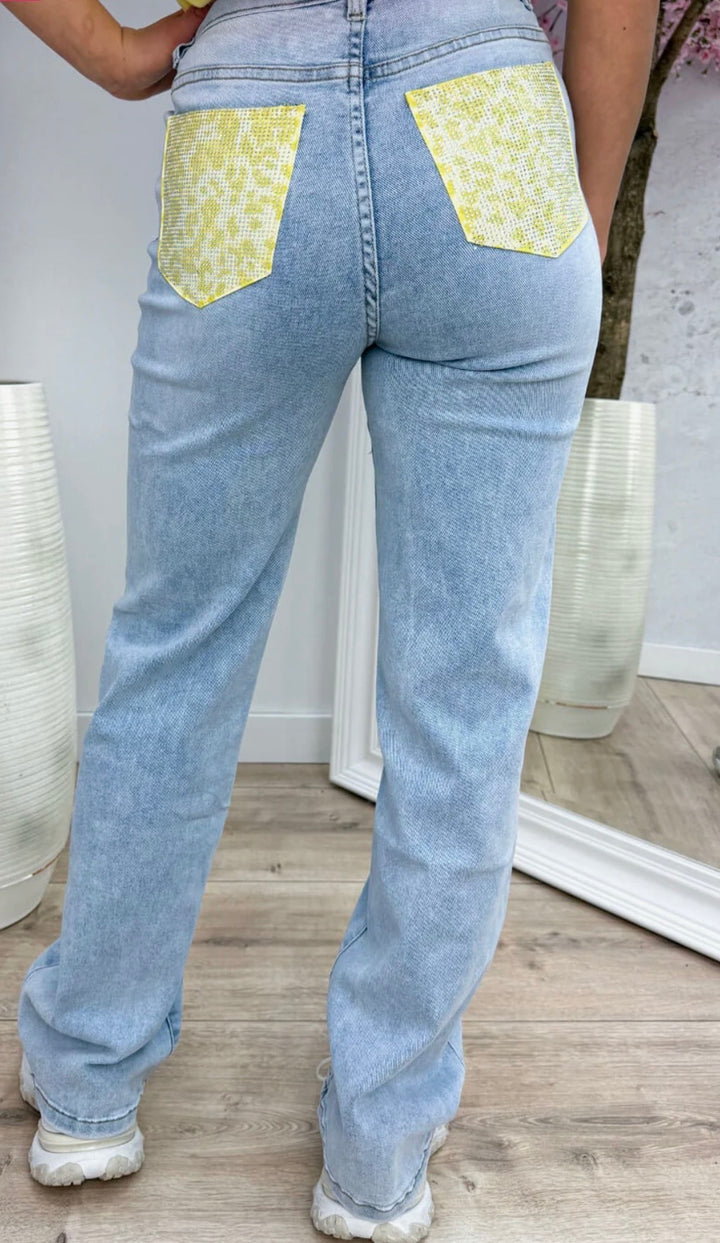 Jeans panter geel