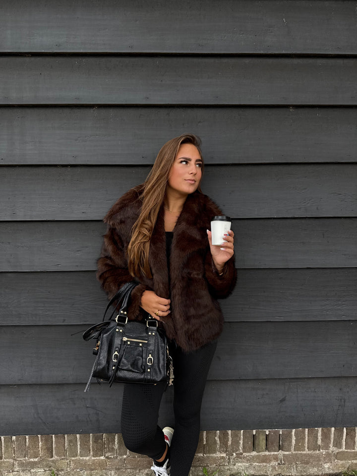 Faux fur jacket chocolate