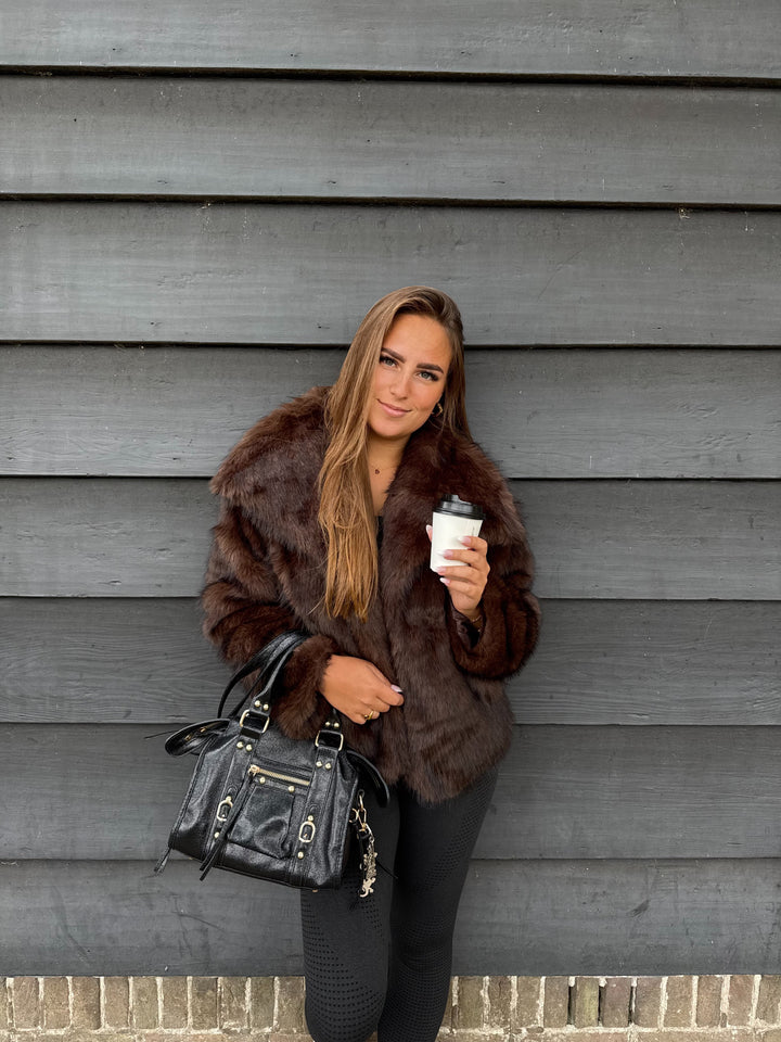 Faux fur jacket chocolate