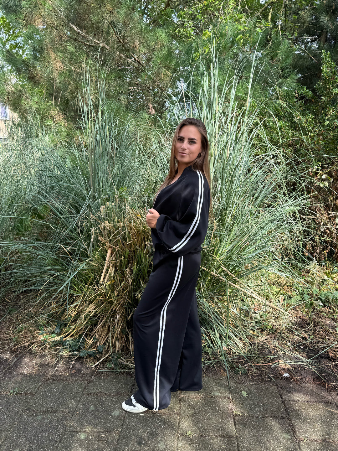 Black striped jogger set