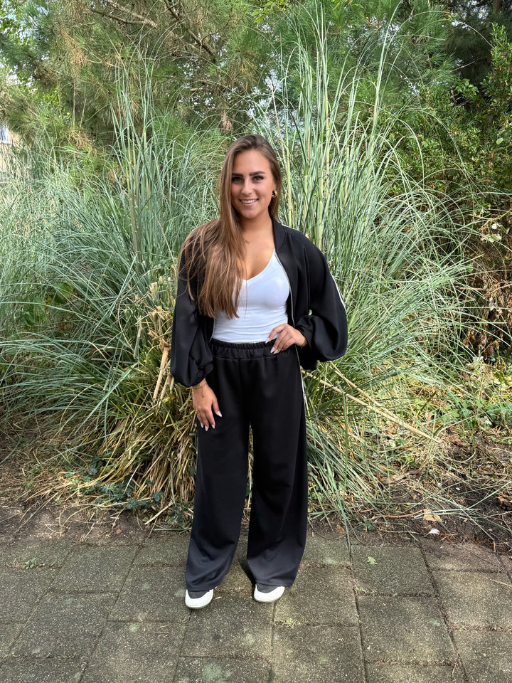 Black striped jogger set